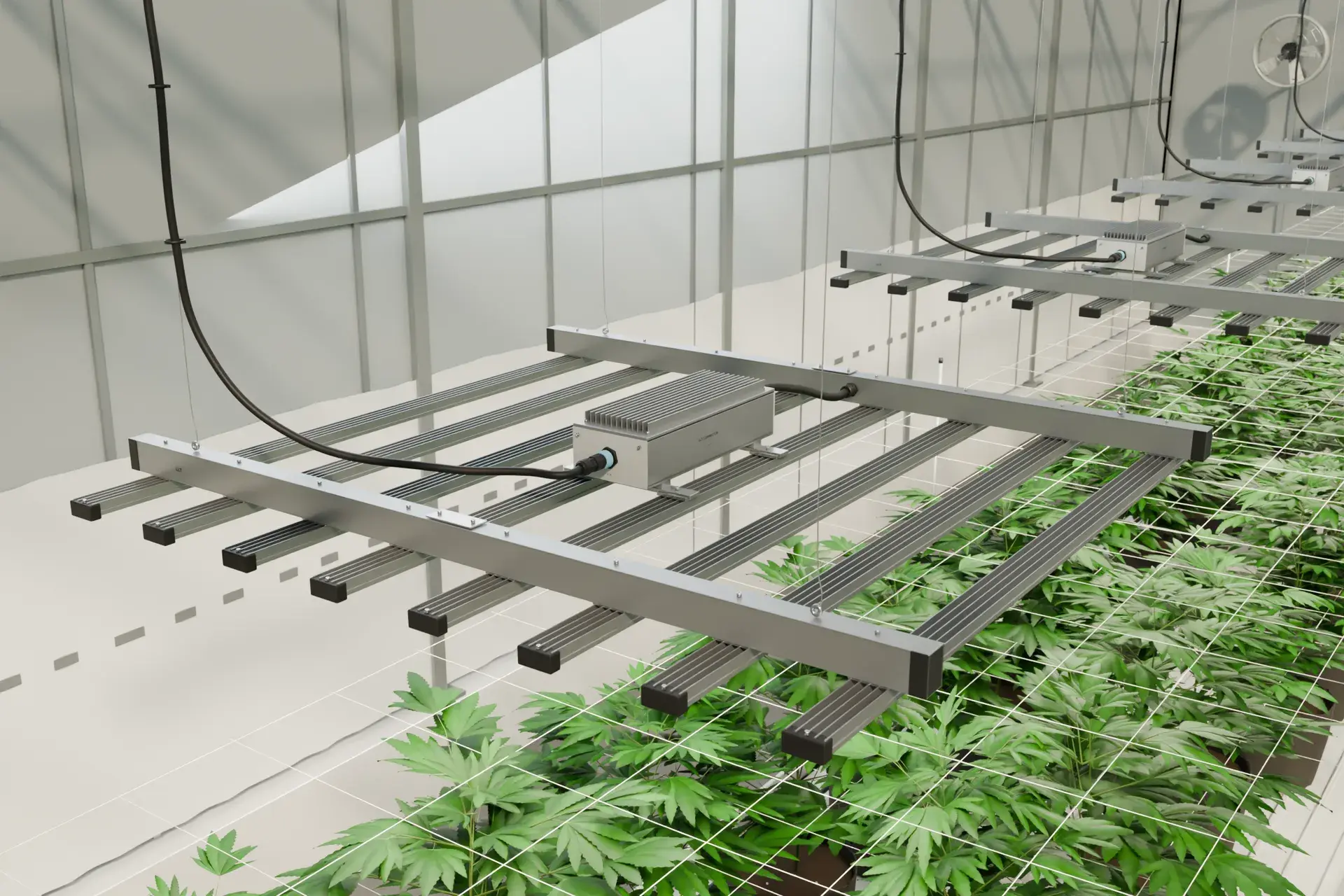 植物照明灯架和电源组件的整体应用渲染